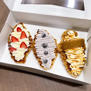 Strawberry &amp; Cream, Blueberry Cream, and Caramel