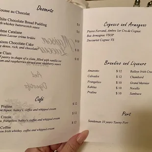 Dessert menu