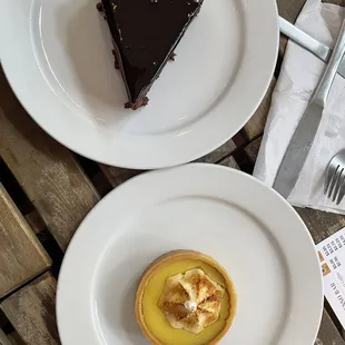 Chocolate cake and Lemon Tart