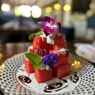 Watermelon goat cheese salad