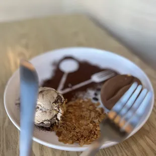 a plate of dessert and a fork