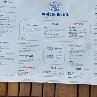 Maiz Agua Sal menu