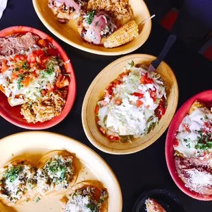 pictured: Top/Bottom: tostadas. Middle: enchiladas, burrito and enchiladas! So fresh and colorful!