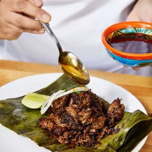 a plate of food being served