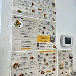 a menu on the wall