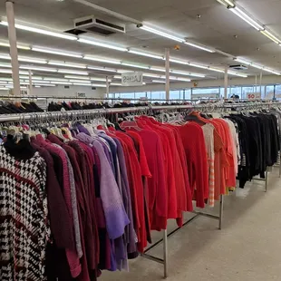 Sweaters, organized by size and color