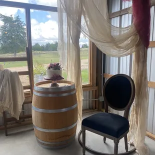 a chair and barrel