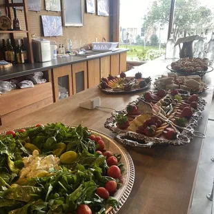 a long table of salads