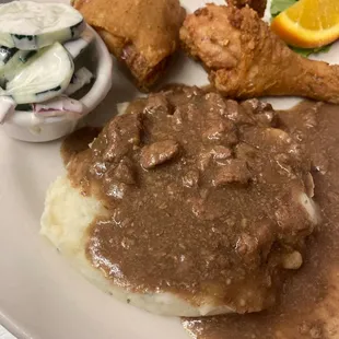 special.  chicken and tips over mashed potatoes