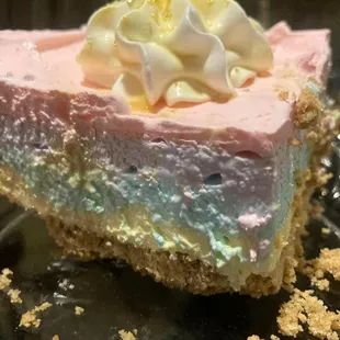 rainbow torte.  homemade layered dessert made with whipped topping