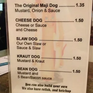 a menu for a dog