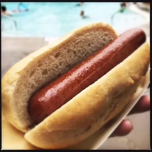 Hot dog. This is a jumbo hot dog on kaiser roll. It was very good and unexpected for a poolside dog.