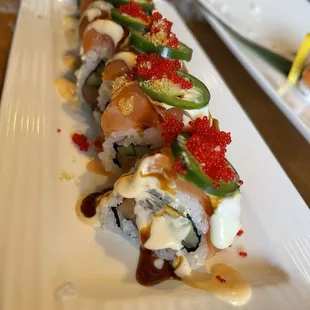 a long roll of sushi
