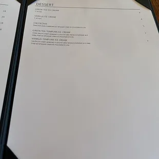 Dessert menu