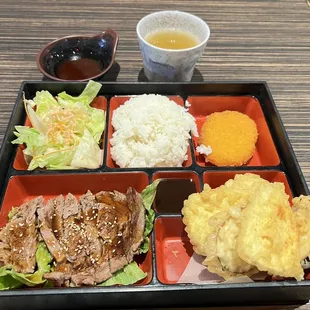 Any 2 Items 1 free side Bento Box Combo (teriyaki beef and vegetable tempura)