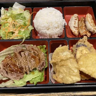 Beef teriyaki and tempura Any 2 Items 1 free side Bento Box Combo