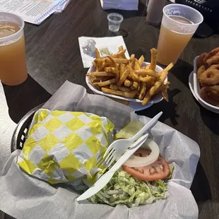 Single cheeseburger and fries