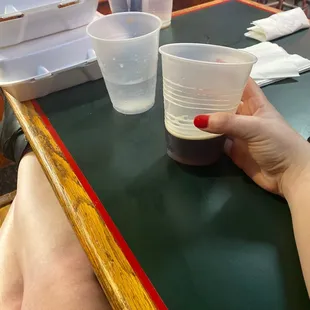 The size of their cups for water and beer.