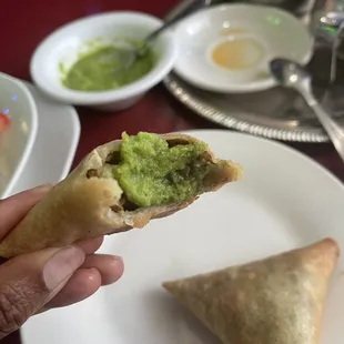 Lentil Sambussas with their jalapeño garlic sauce is outstanding!