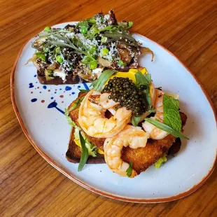 Morel + spring pea tartine (top) Shooting star (bottom)