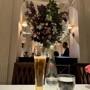Beautiful, flower, decorations throughout the restaurant, which underground