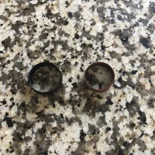 Black ring with koa wood insert in two pieces