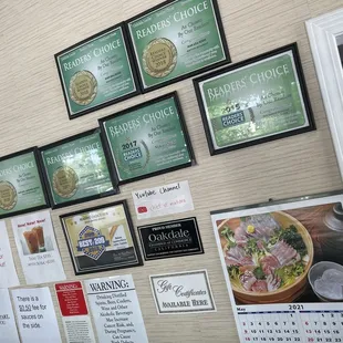 a variety of menus on a wall