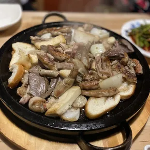 a pan of food on a table