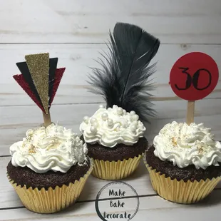 Mini cupcakes with toppers to match the speakeasy/ roaring 20s theme