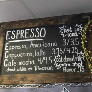 Espresso Menu