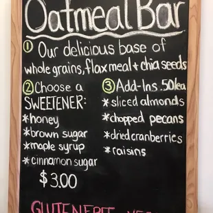 Custom Oatmeal Menu