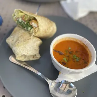 Protein Wrap with tomato bisque
