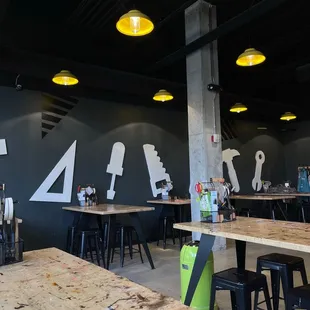 tables and chairs in a restaurant