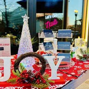 a display of christmas decorations