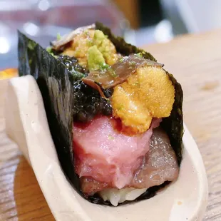 The "Best Bite": A5 wagyu beef, fatty tuna, uni (sea urchin), caviar and fresh truffle.