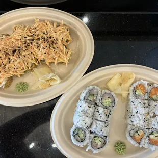 Maki Crunch, Yellowtail &amp; Scallions, and Spicy Salmon rolls