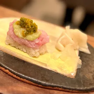 Yellowtail with jalapeño miso grab handroll