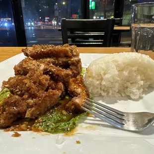 Sesame chicken and white rice