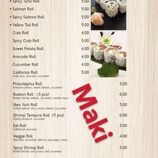 a picture of a menu for a sushi restaurant
