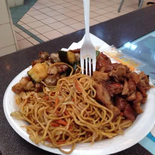 Bourbon Chicken, Mushroom Chicken and Soft Noodles