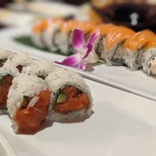 Washington roll aka California roll with Salmon Spicy tuna roll