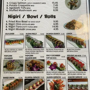 menu, sushi and sashimi