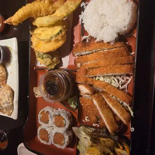 Katsu Bento box with added spicy tuna