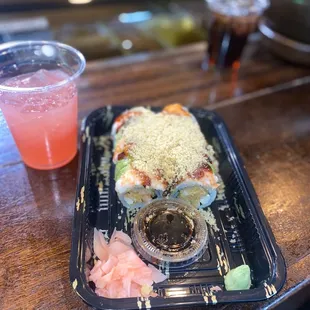 Crunch roll and watermelon margarita! Yum!