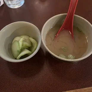 Miso Soup and Side of Pickled cucumbers