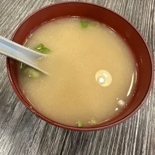 Miso Soup - with green onion and seaweed. Kinda salty. Wish it had tofu too.