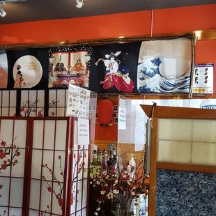 the interior of a japanese restaurant