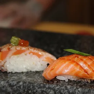 The Torched Salmon Belly was incredibly rich and fatty and melted on our tongues. The torching of the salmon belly brought all the oils out