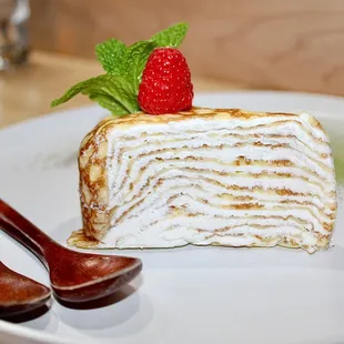 The Japanese Crepe Cake was made with thinly stacked layers of buttery crepes with sweet cream in between.