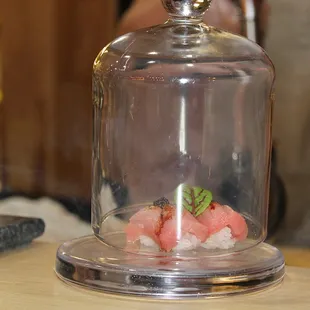 The Otoro was super marbled &amp; fatty tuna belly that was smoked for an epic presentation. The smoke really brought out the full otoro flavor.